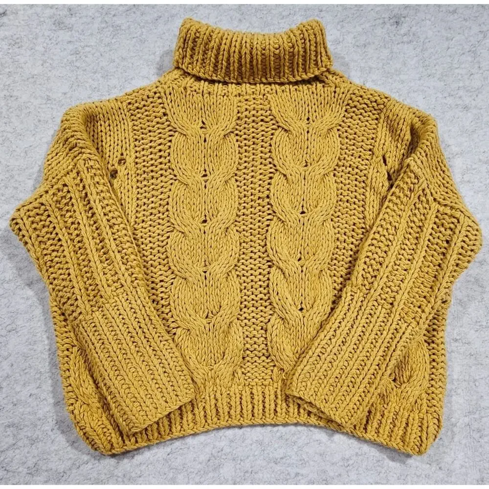 POL Cable Knit Chunky Sweater, Turtleneck, Drop Sleeve, Oversized, Womens Sz M